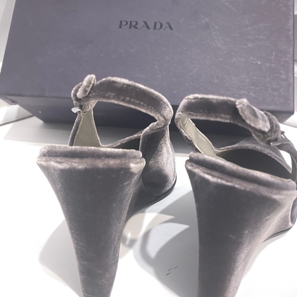 Prada Vintage Velvet Wedge Slingbacks in Graphite Grey - Picture 7 of 13